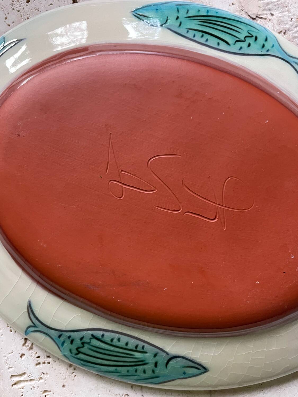 Vintage ceramic fish dish signed