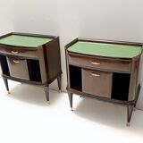 Pair of Walnut, Beech and Glass Nightstands in the Style of Tomaso Buzzi, Italy
