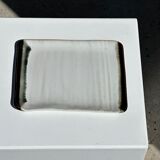 Trio of small rectangular serving dishes white and black Indonesian ceramic 21x16