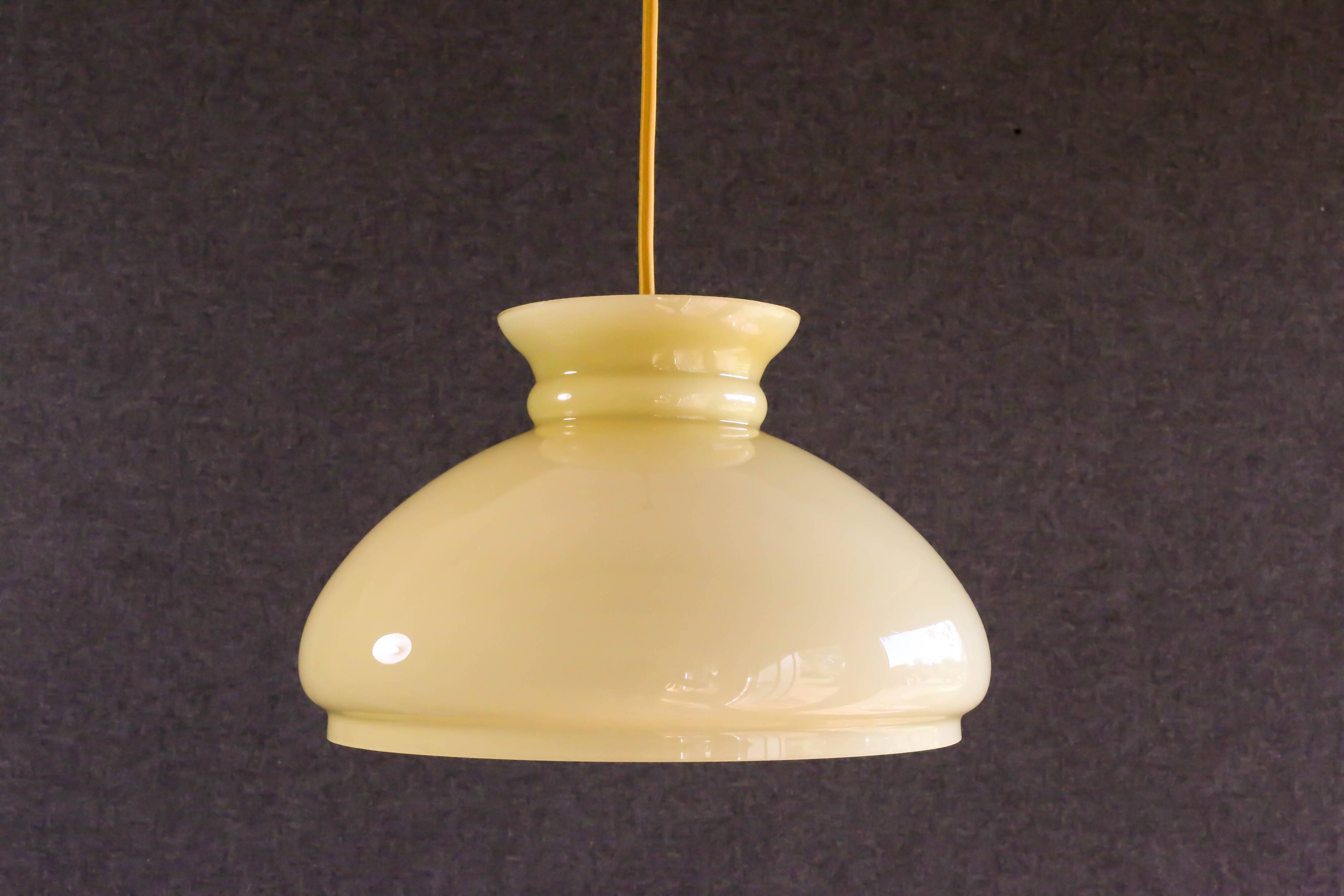 Old pendant light in pale young glass - mounted with cable and new socket
