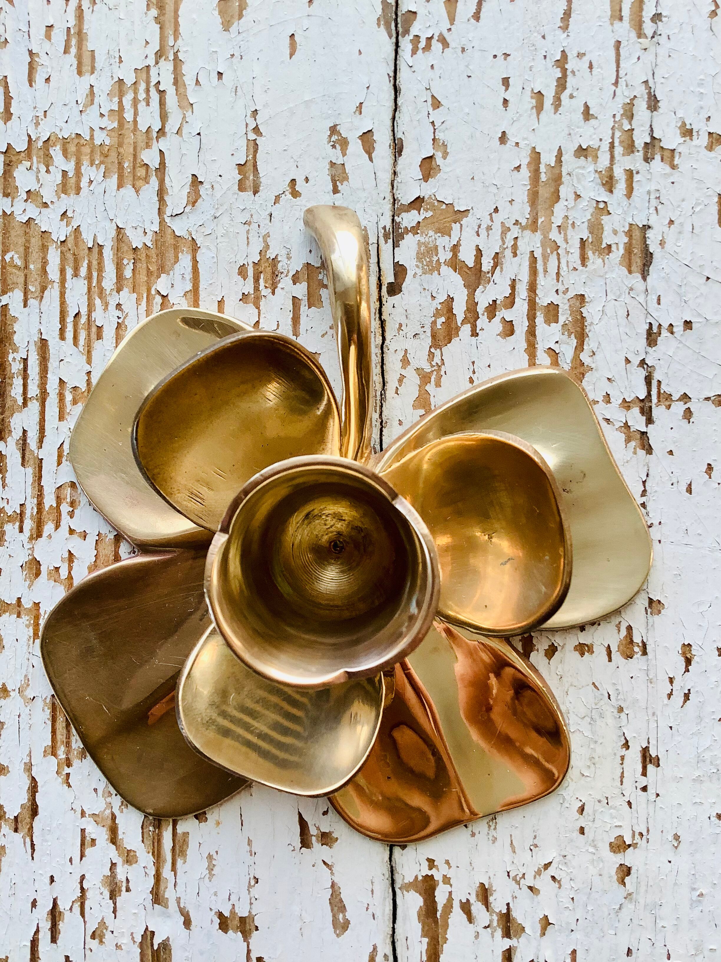 Brass clover candle holder