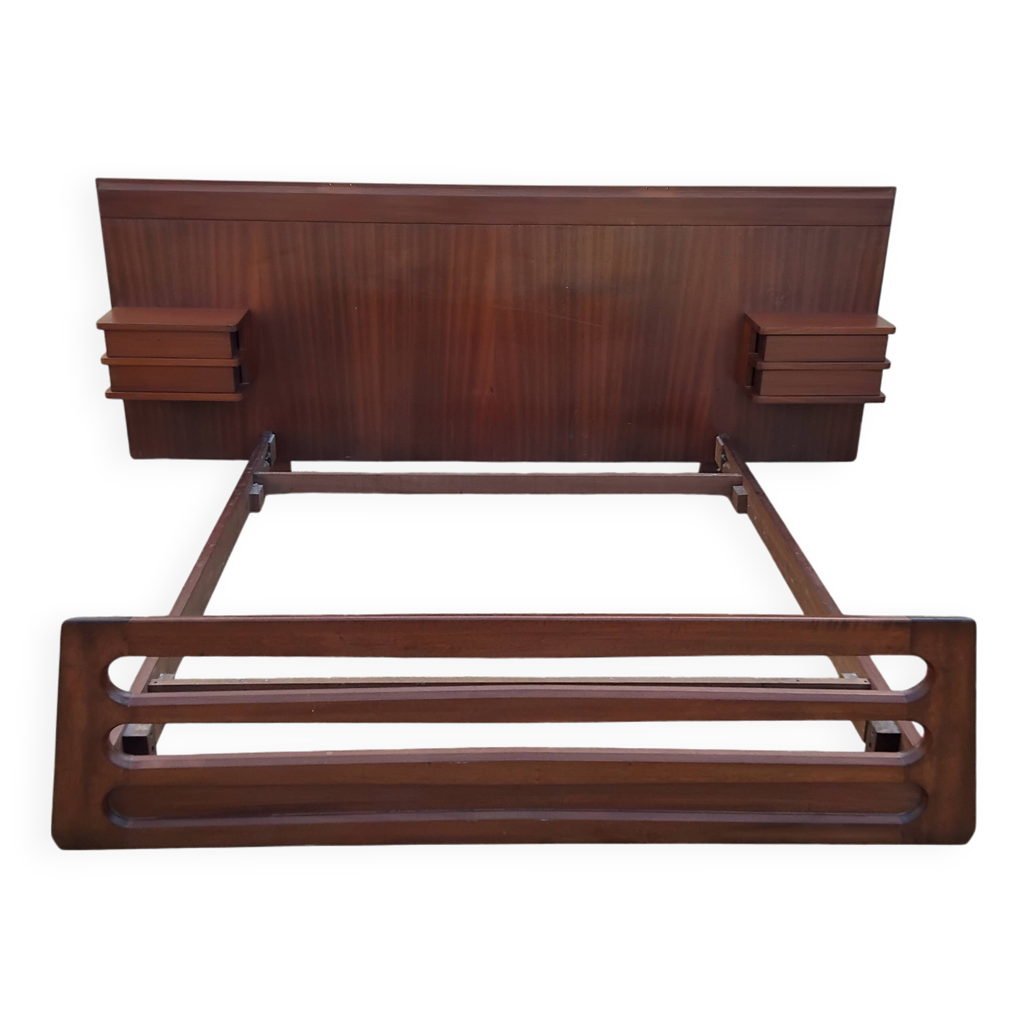 Vintage Scandinavian teak adult bed from the 60s and 70s bedside table.