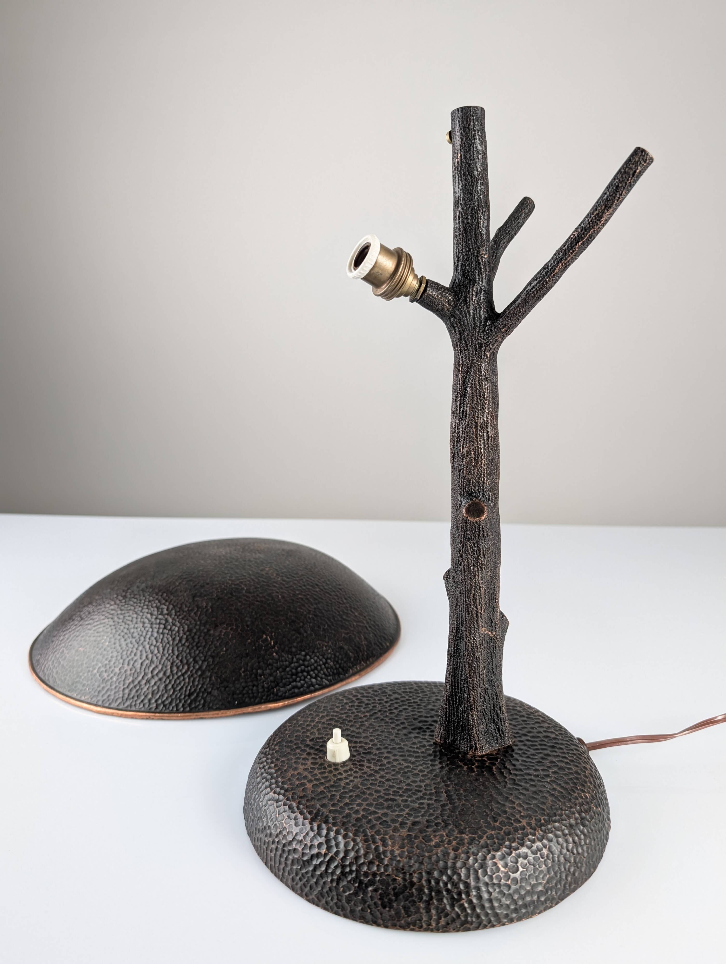 Hammered Copper Sculptural Lamp in the Shape of a Tree, Mid-Century Modern