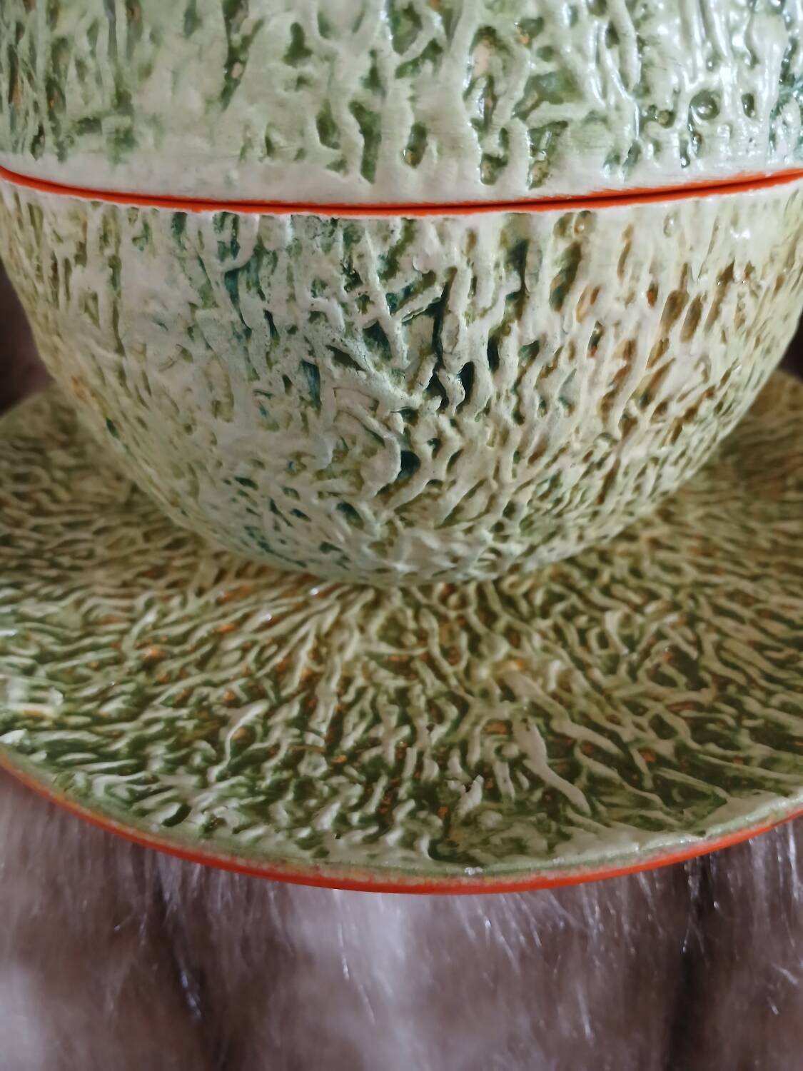 Old pottery ice bucket in majolica