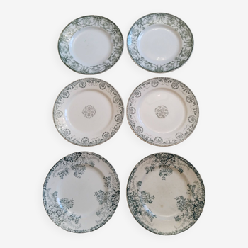 Set of 6 dinner plates in Terre de fer earthenware, blue green color
