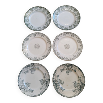 Lot de 6 ssiettes plates en faience  Terre de fer  , coloris bleu vert