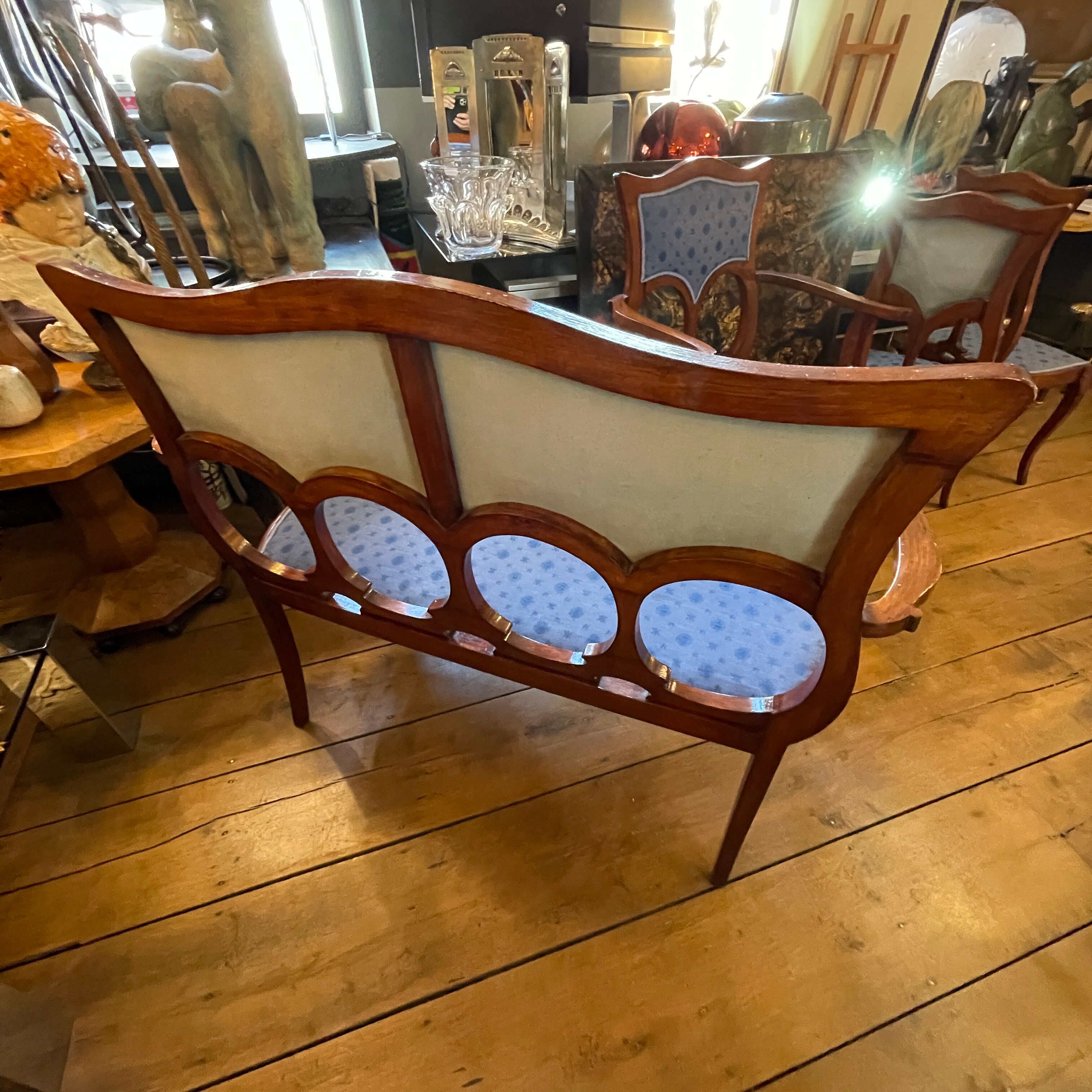 Art nouveau lounge set, 1 sofa + 2 armchairs + 2 chairs, ca 1900