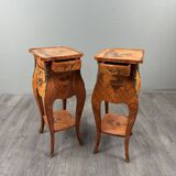 Pair of bedside tables in marquetry in the Louis XV style, 20th century.