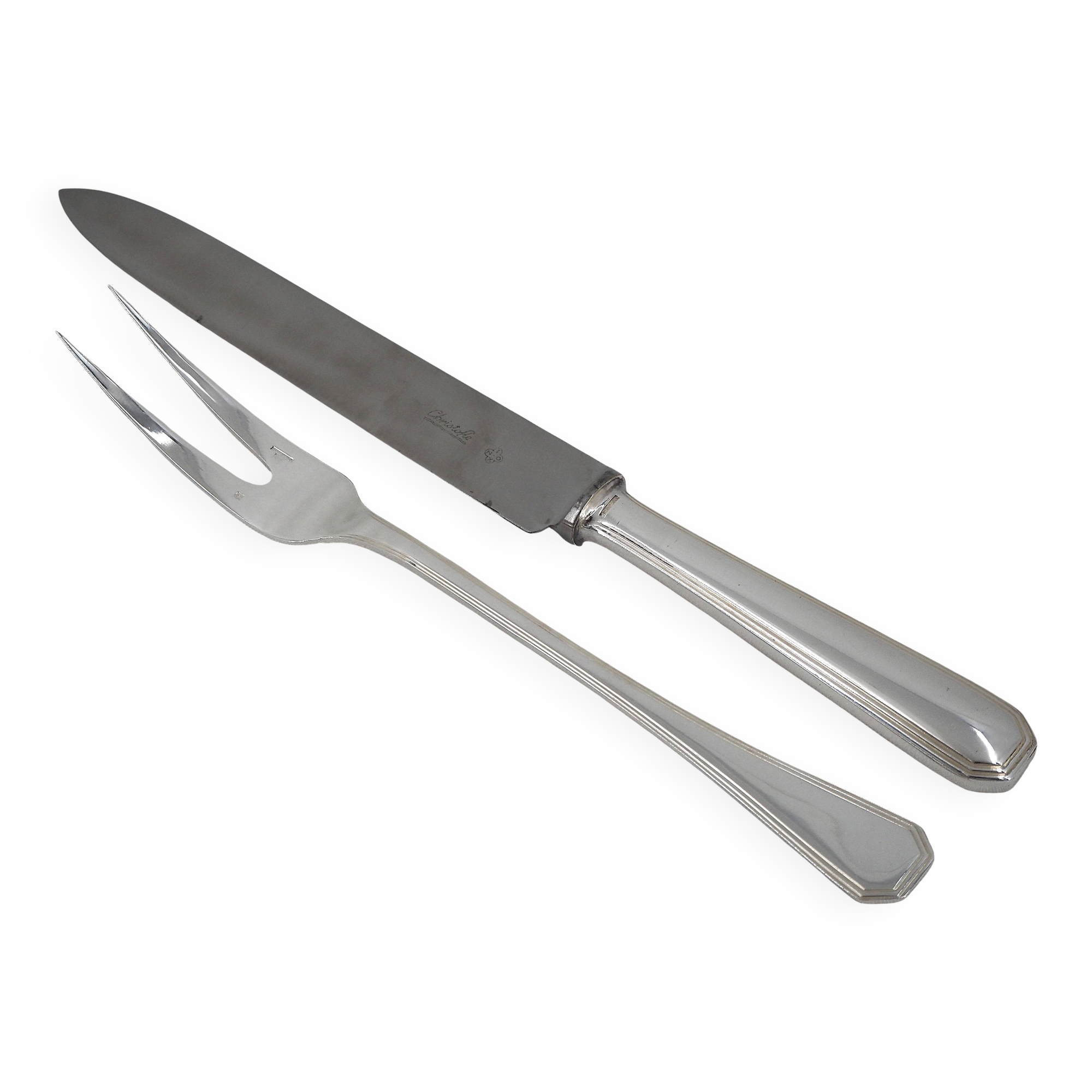 Christofle America, Art Deco, 2-piece silver-plated carving set.