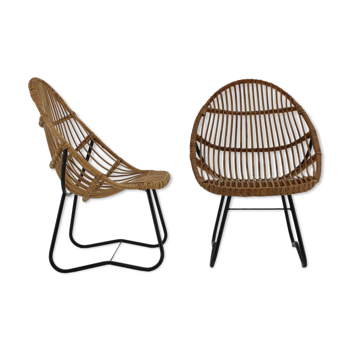 1960s Pair of Alan Fuchs Rattan Lounge Chairs by ULUV, Czechoslovakia