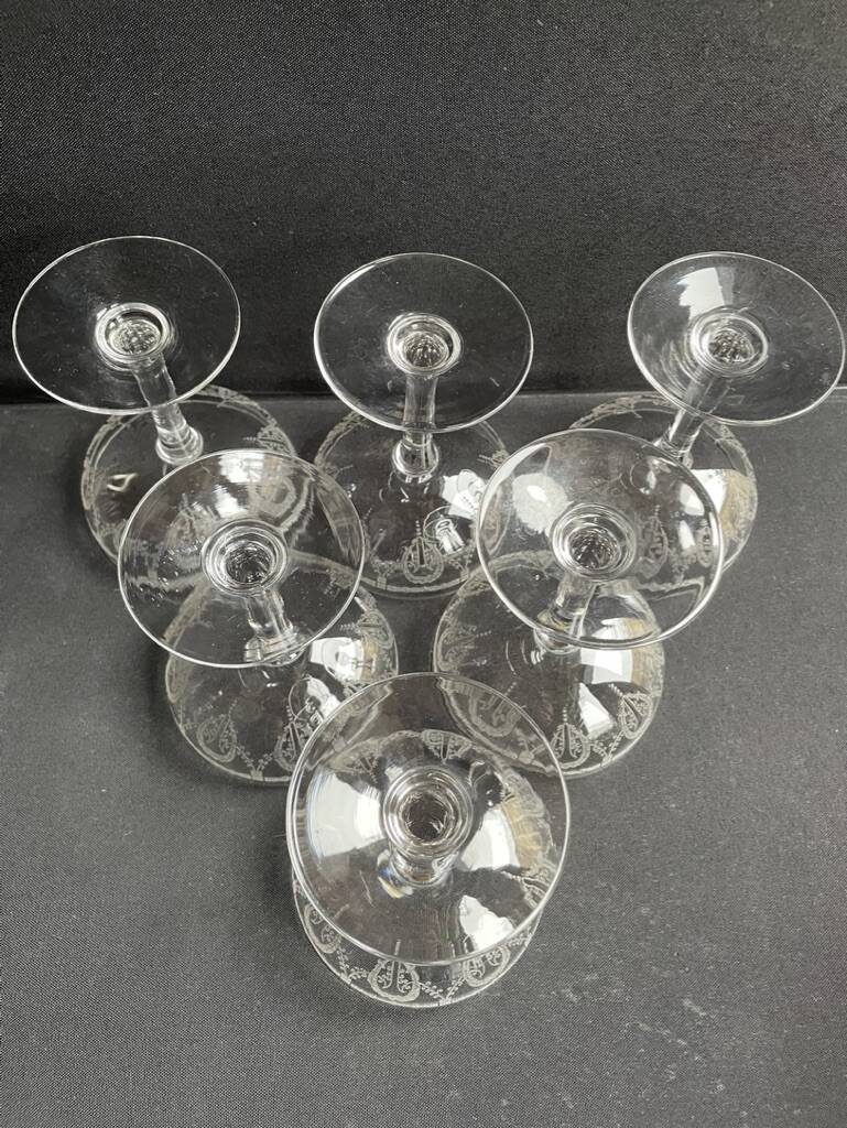 6 Champagne glasses – Saint Louis Christmas service rock crystal engraving 3540