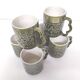 Set of 6 BP mugs in green slip vintage Portuguese ceramic 70s