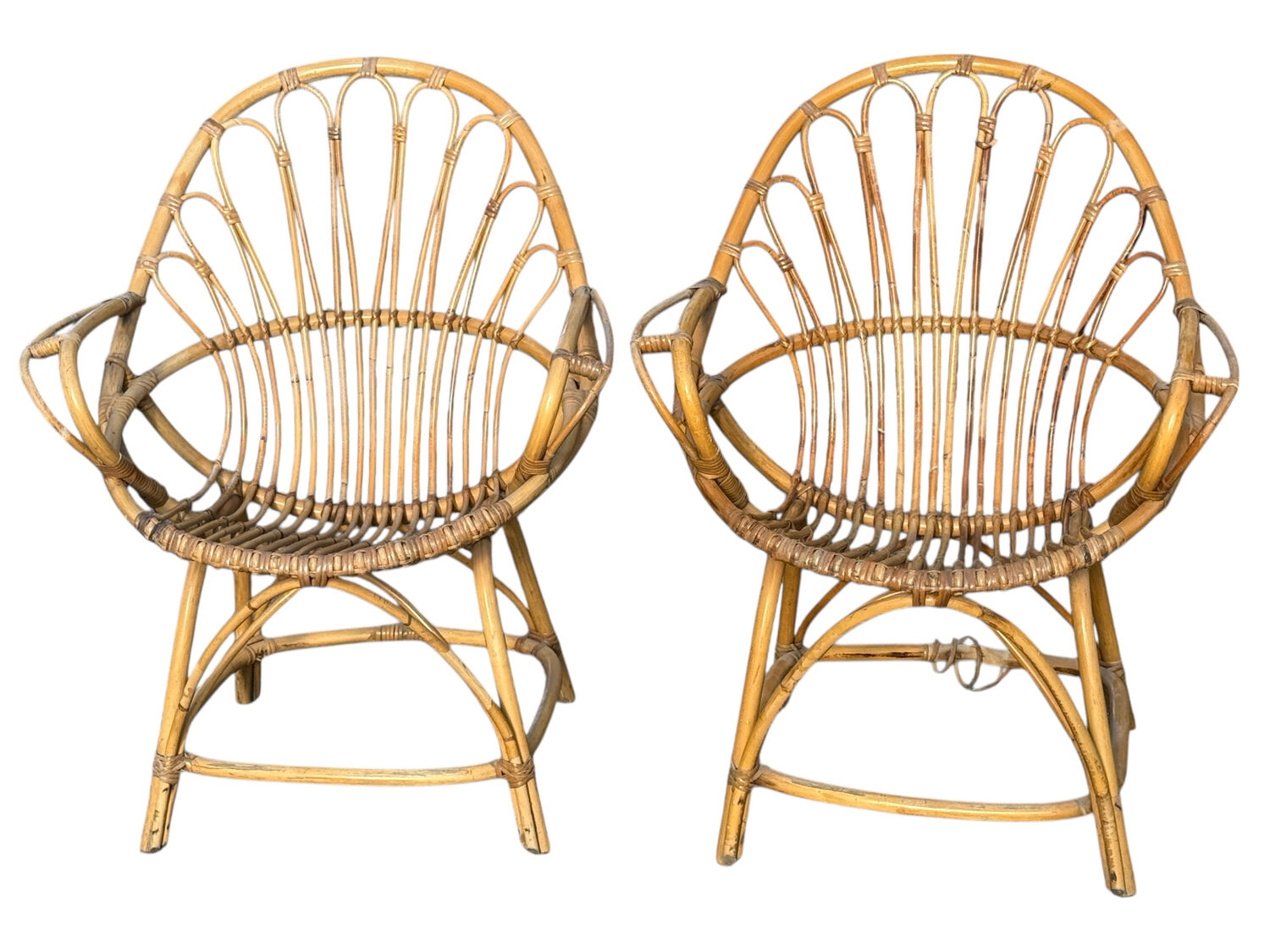 Set of 2 rattan armchairs from the 1960s, France.