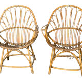 Set of 2 rattan armchairs from the 1960s, France.