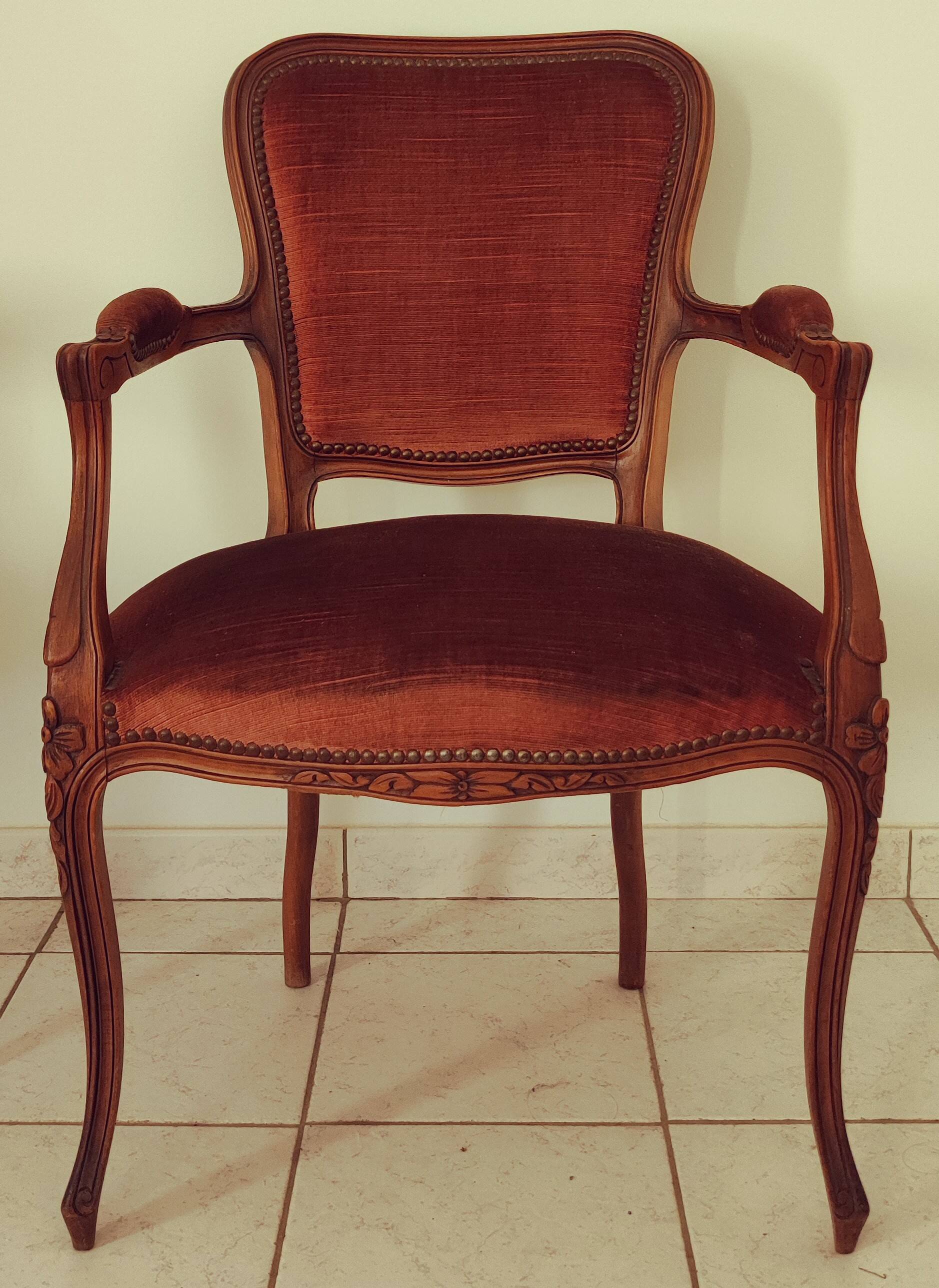 Set de 2 fauteuils en velours de style Louis Philippe