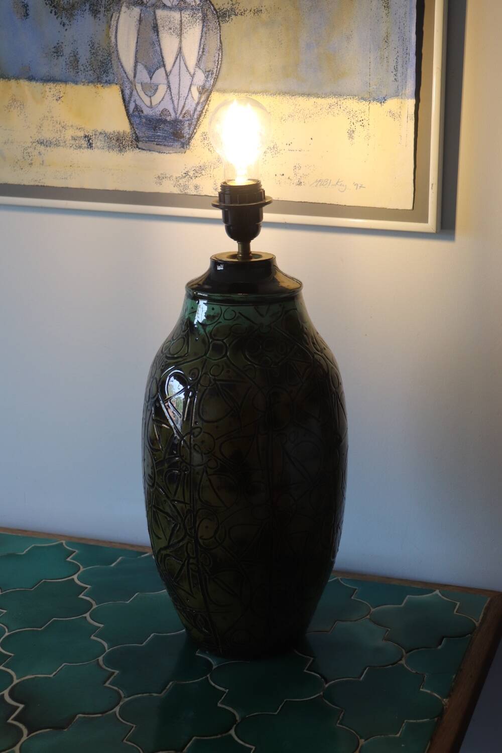 Handmade ceramic lamp signed
