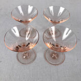 Service à liqueur en verre rose, carafe gravée