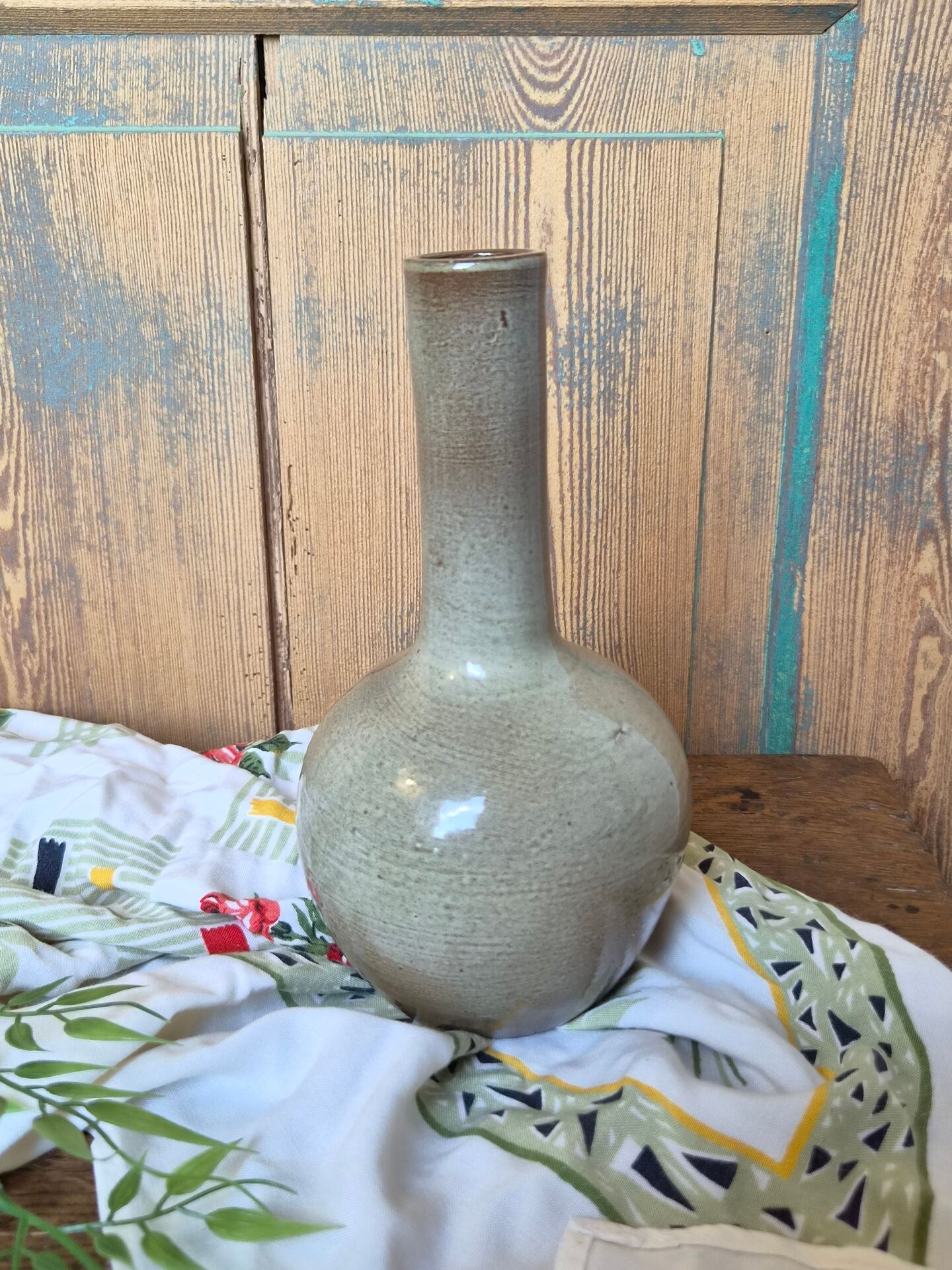 Glazed stoneware single-flower vase signed Jean Dubost, vintage Fr