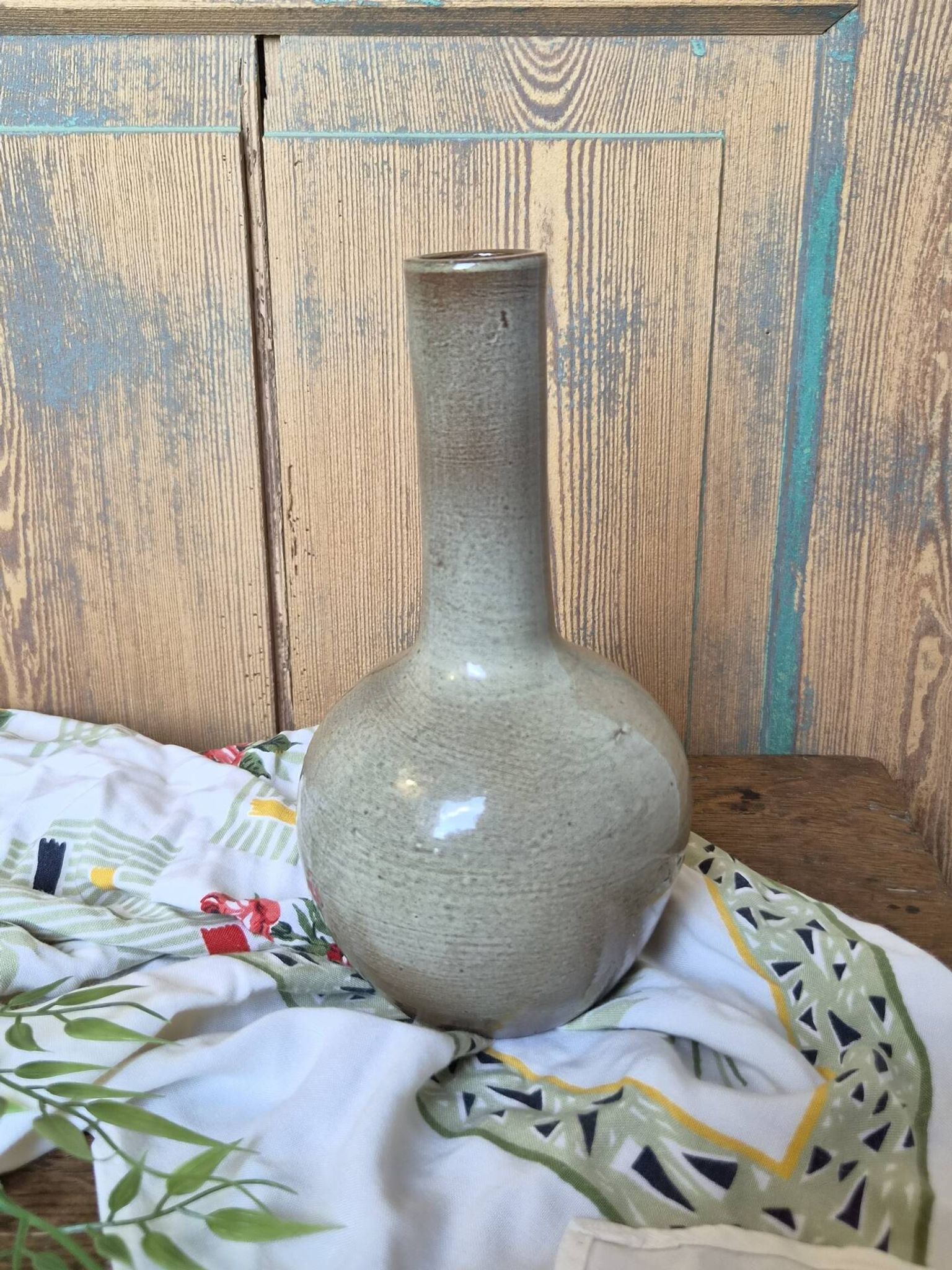 Glazed stoneware single-flower vase signed Jean Dubost, vintage Fr