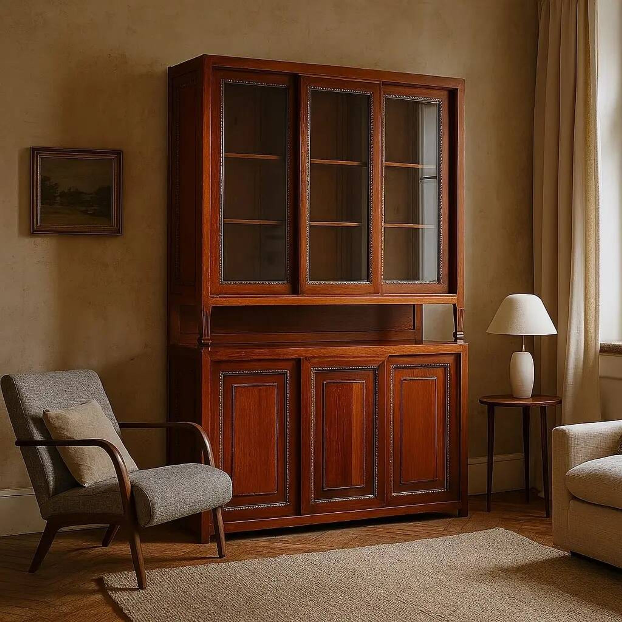Vintage larch sideboard with sliding metal doors, Italy, 20th century