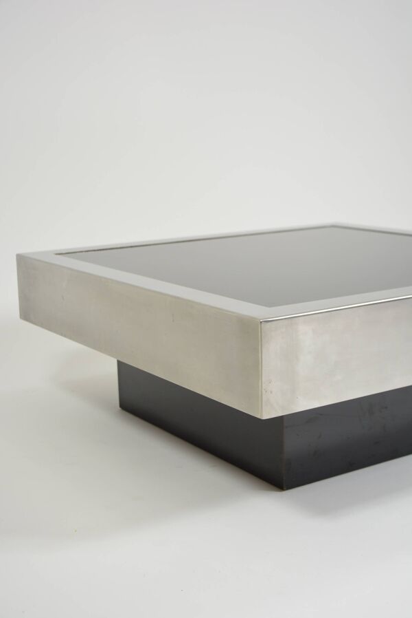 Table basse style Willy Rizzo noir & chrome