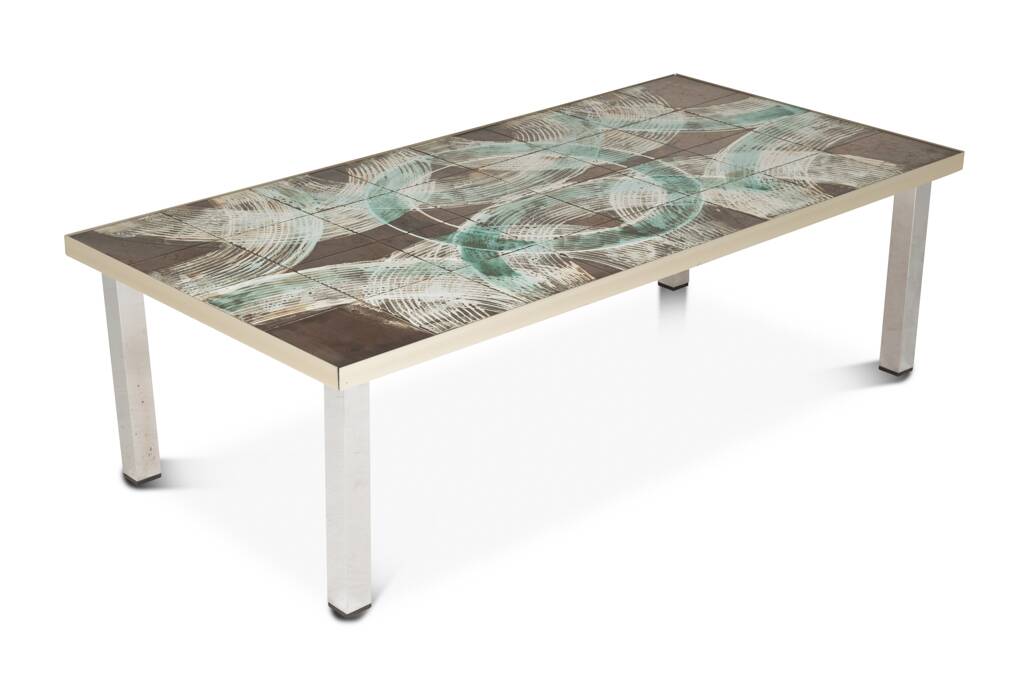 Coffee table with ceramic and chrome top. 1970s.