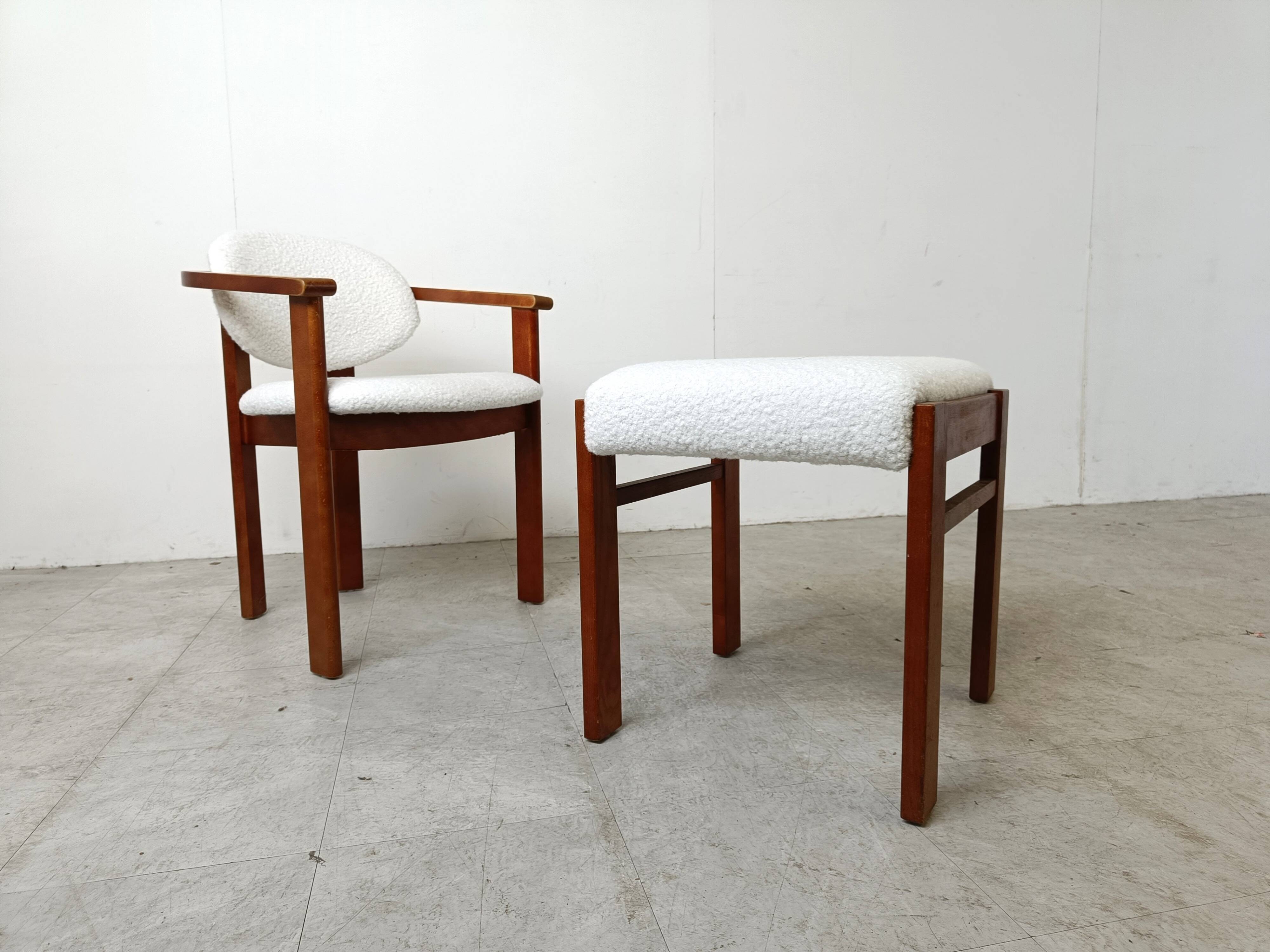 Vintage boucle armchair with foot stool, 1960s