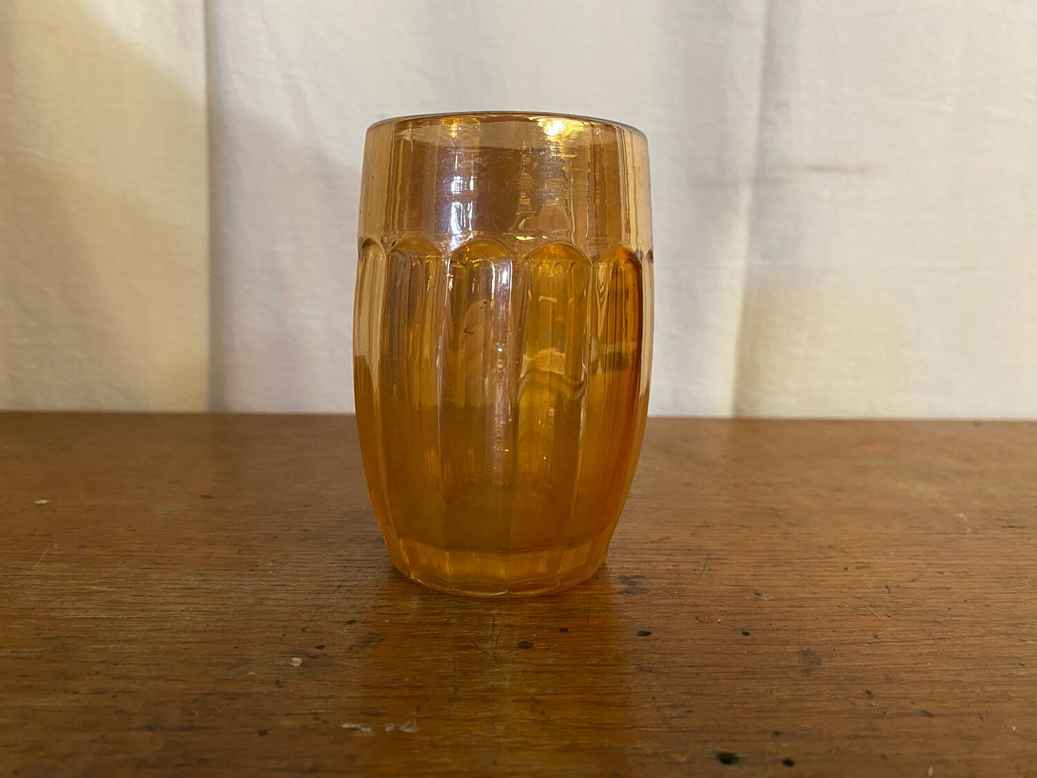 6 verres gobelets vintage en verre orange irisé