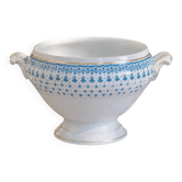Large salad bowl from 1909 in porcelain by Oscar Shaller, blue and gold.