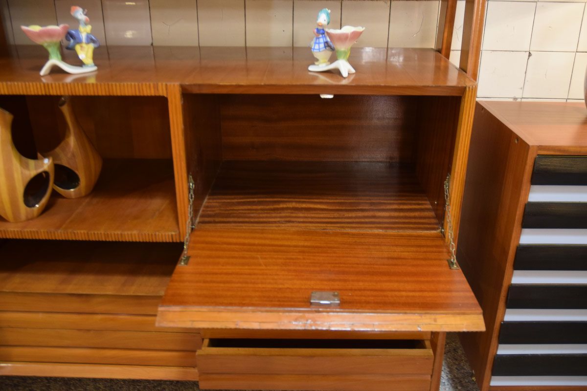 Mid-century living room furniture in ash wood with suspended parts