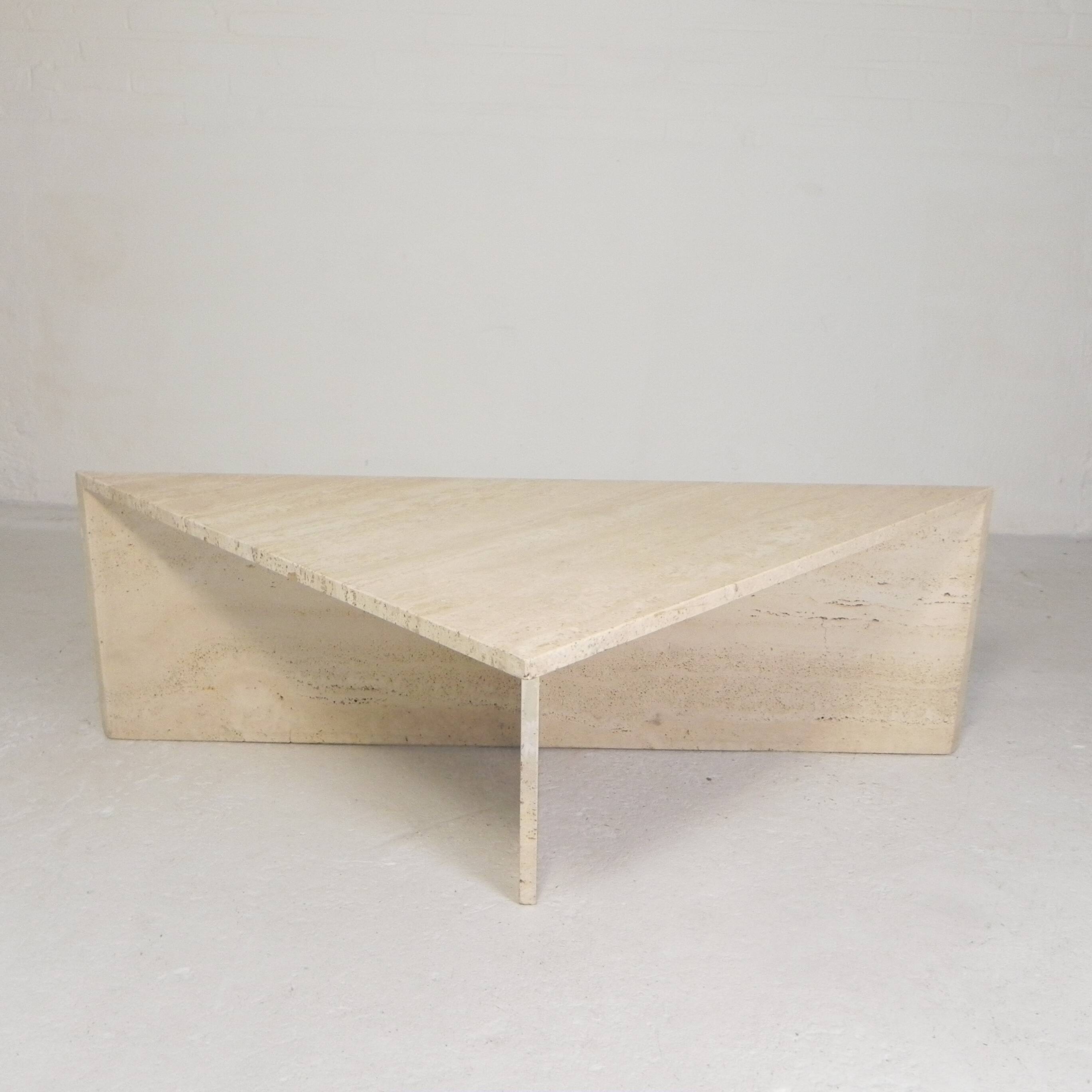 Mid-Century travertine coffee table with a triangular top, 1970s.