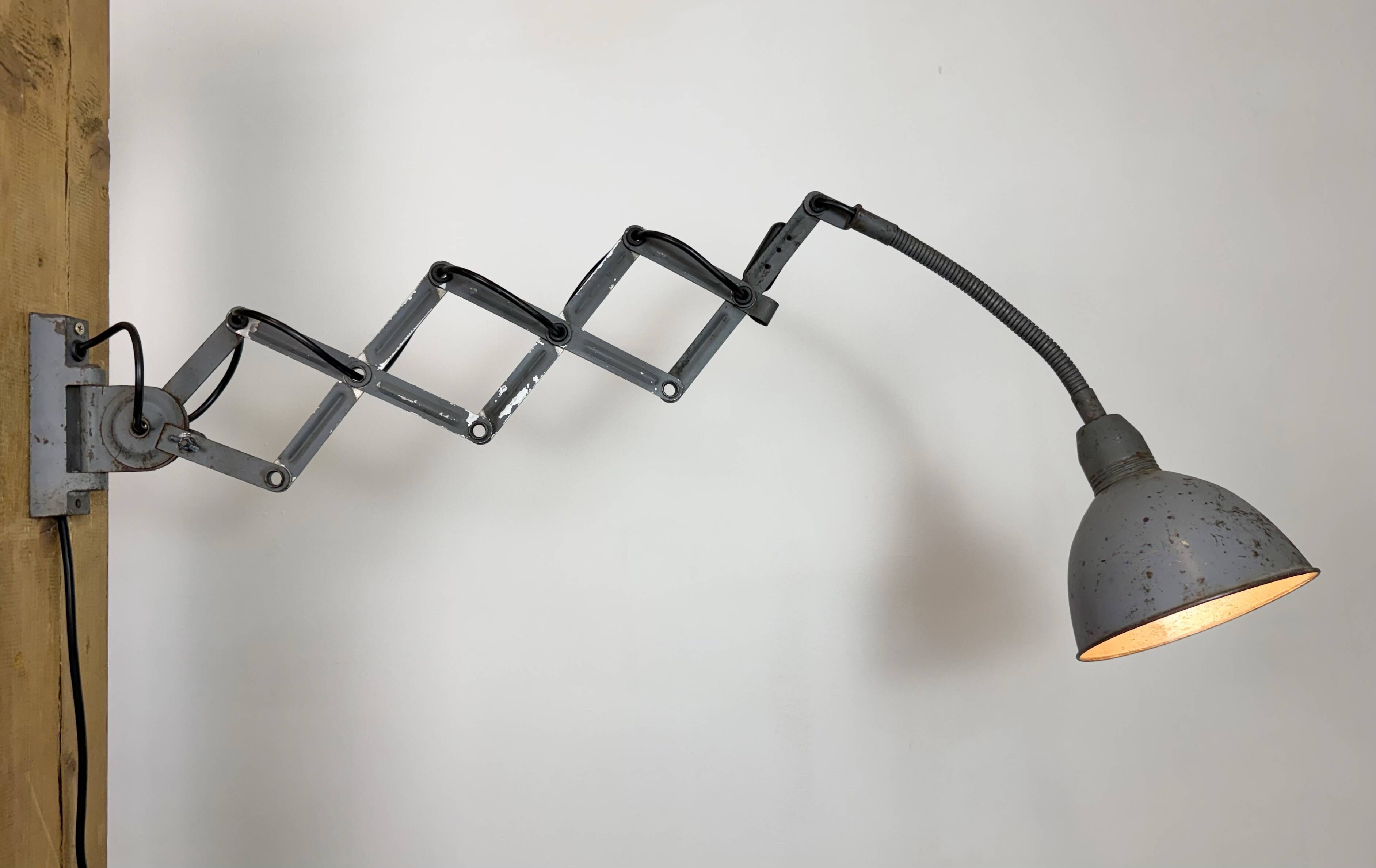 Grey Industrial Gooseneck Scissor Wall Lamp from Elektroinstala, 1960s
