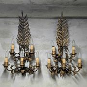 Pair of large golden wall lights, 1950s