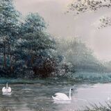 Original Gouache painting "the swan pond" Z.M. François + frame