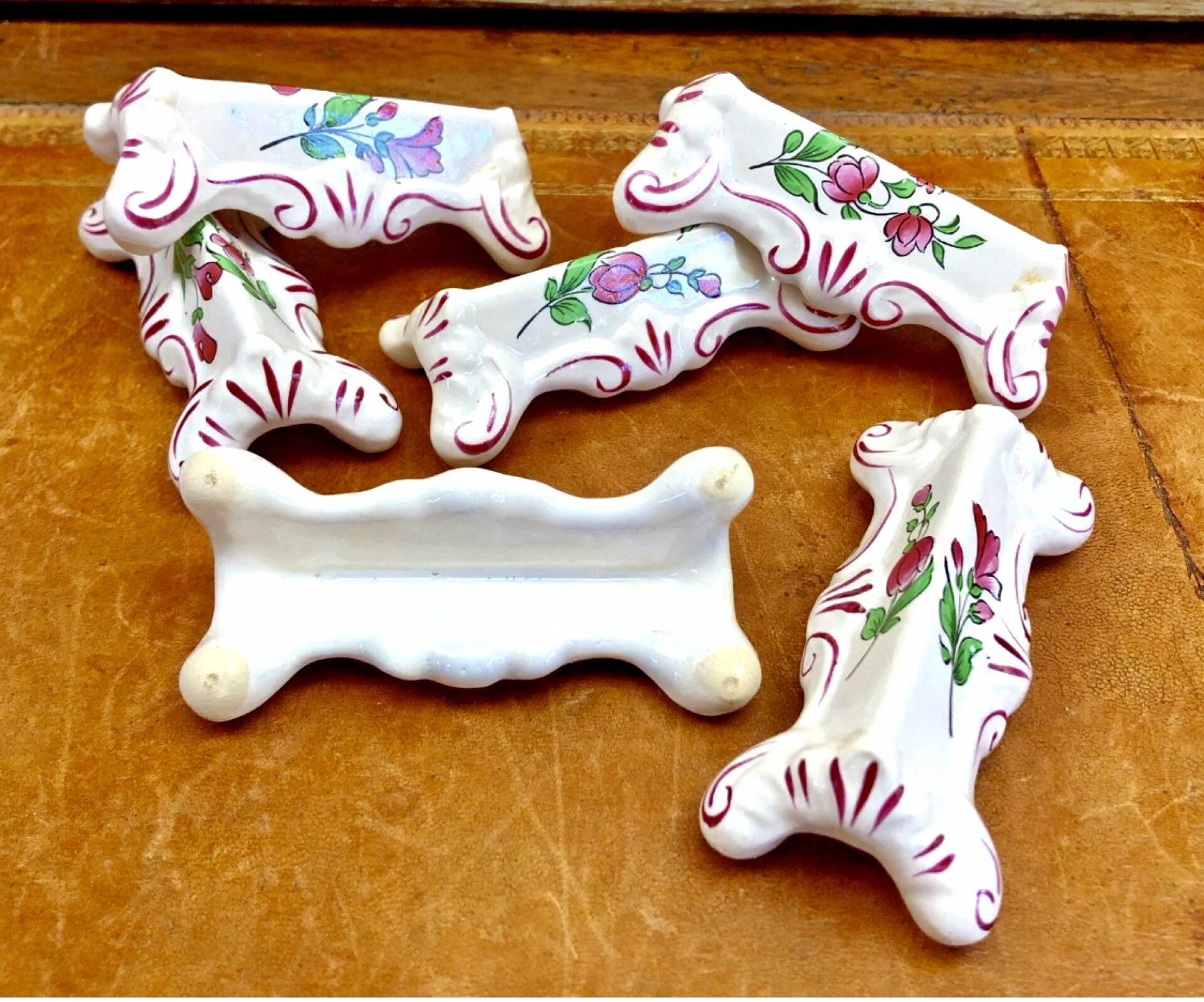 6 old ceramic knife rests from Lunéville