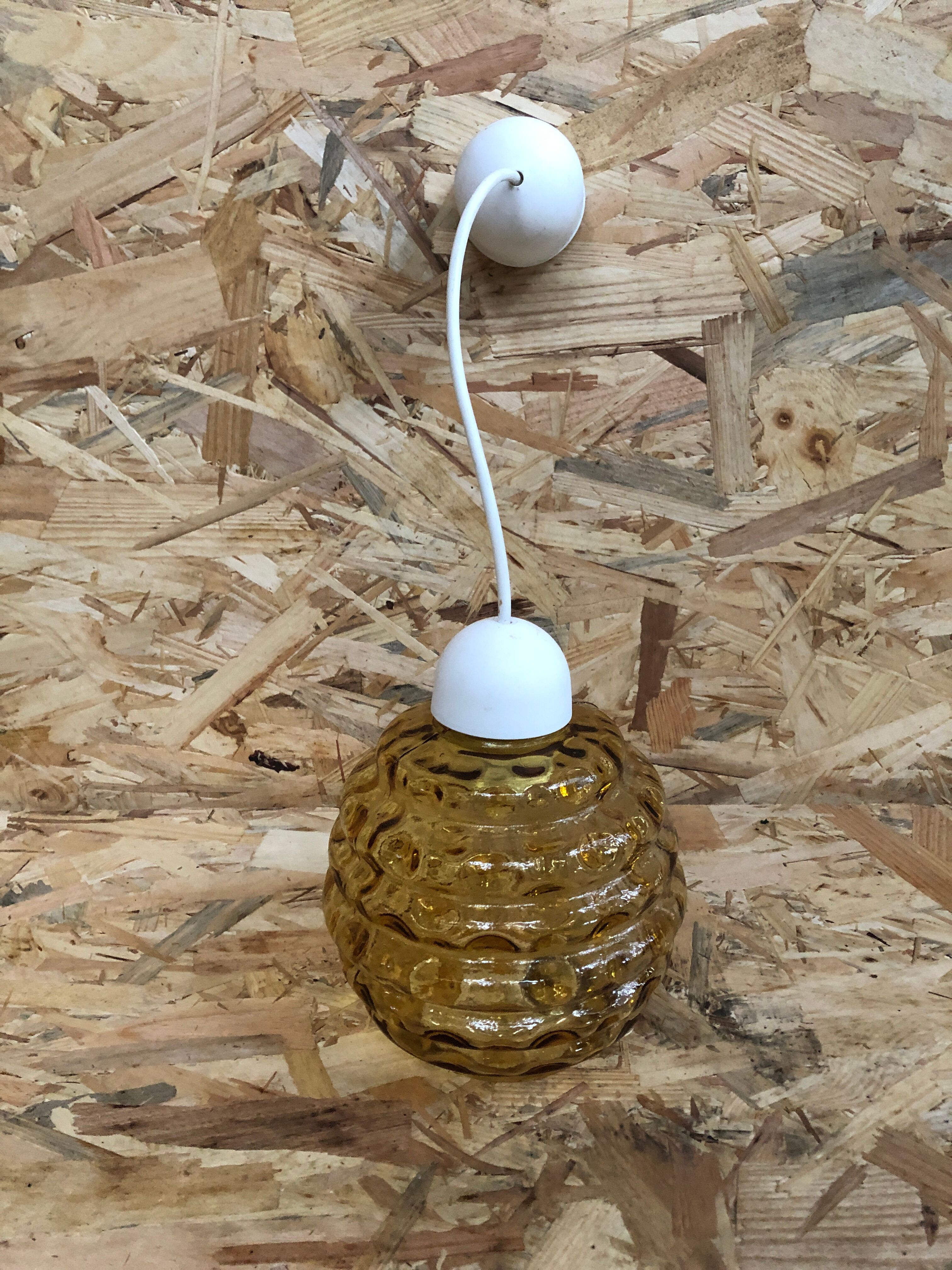 Old suspension ball glass blown orange luminaire 70s vintage