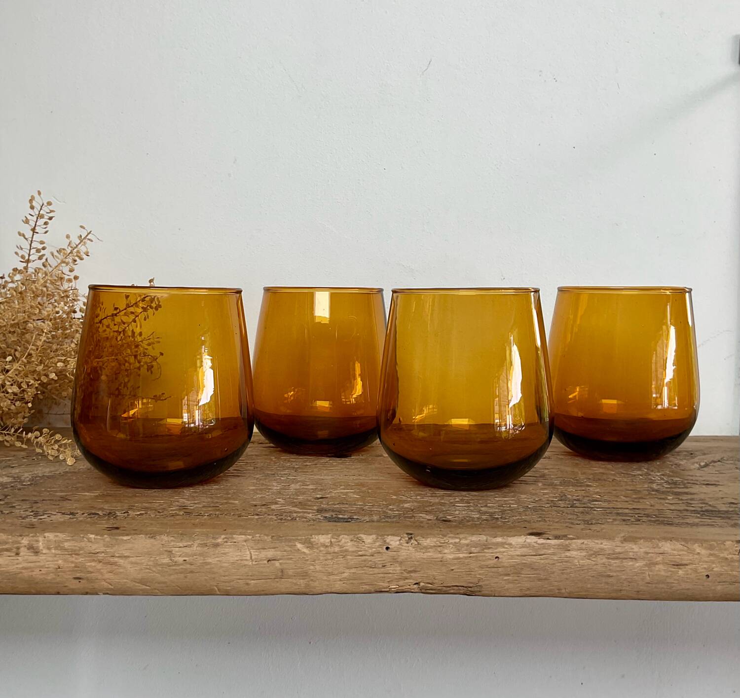 4 vintage amber bubble glasses