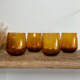 4 vintage amber bubble glasses