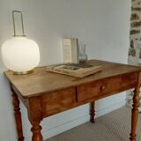 Old solid wood console - turned legs - drawer in chic country style