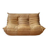 Camel brown leather Togo 2-seater sofa attributed to Michel Ducaroy for Ligne Roset