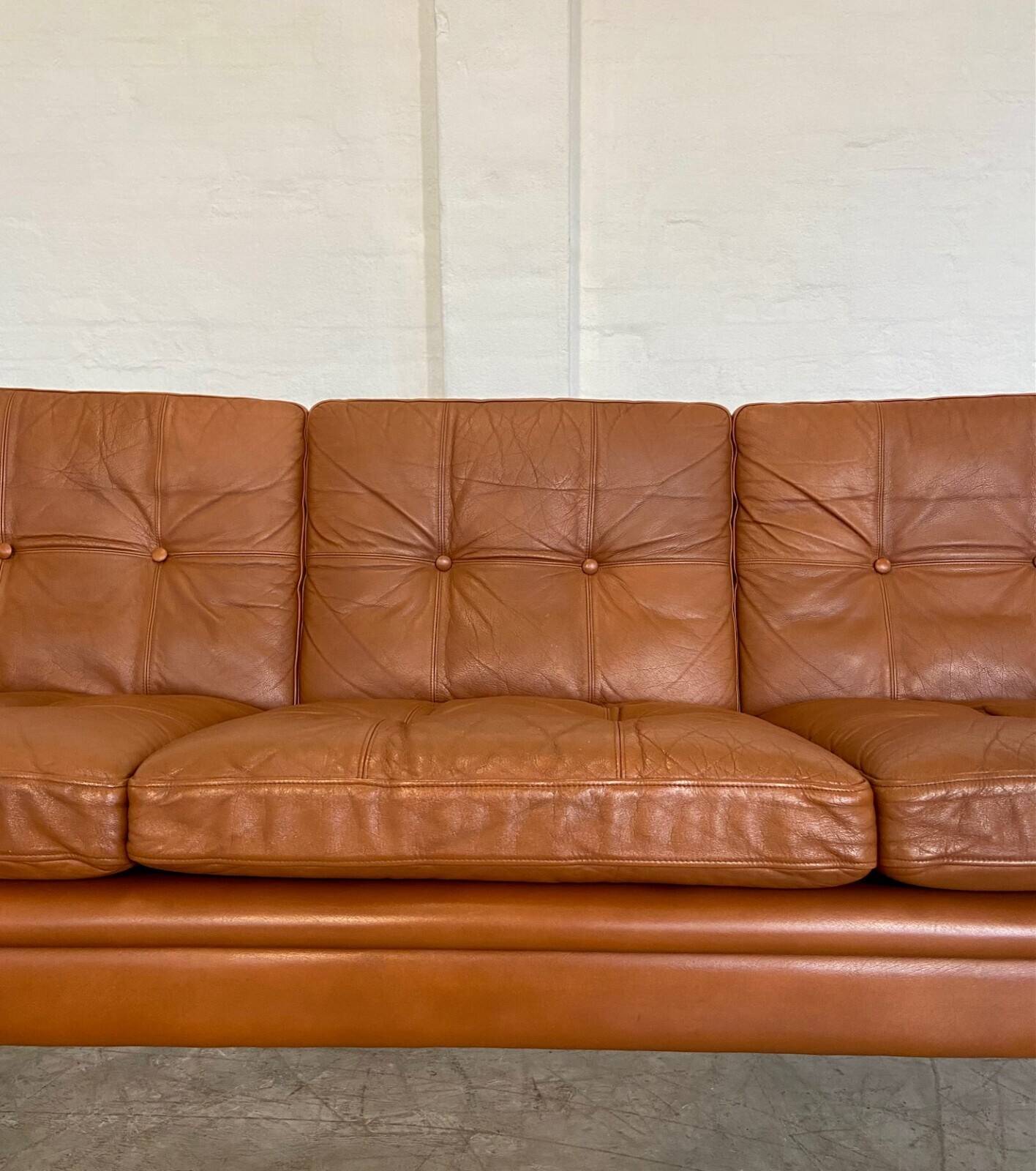 Vintage Danish retro Svend Skipper 3 person sofa in cognac leather