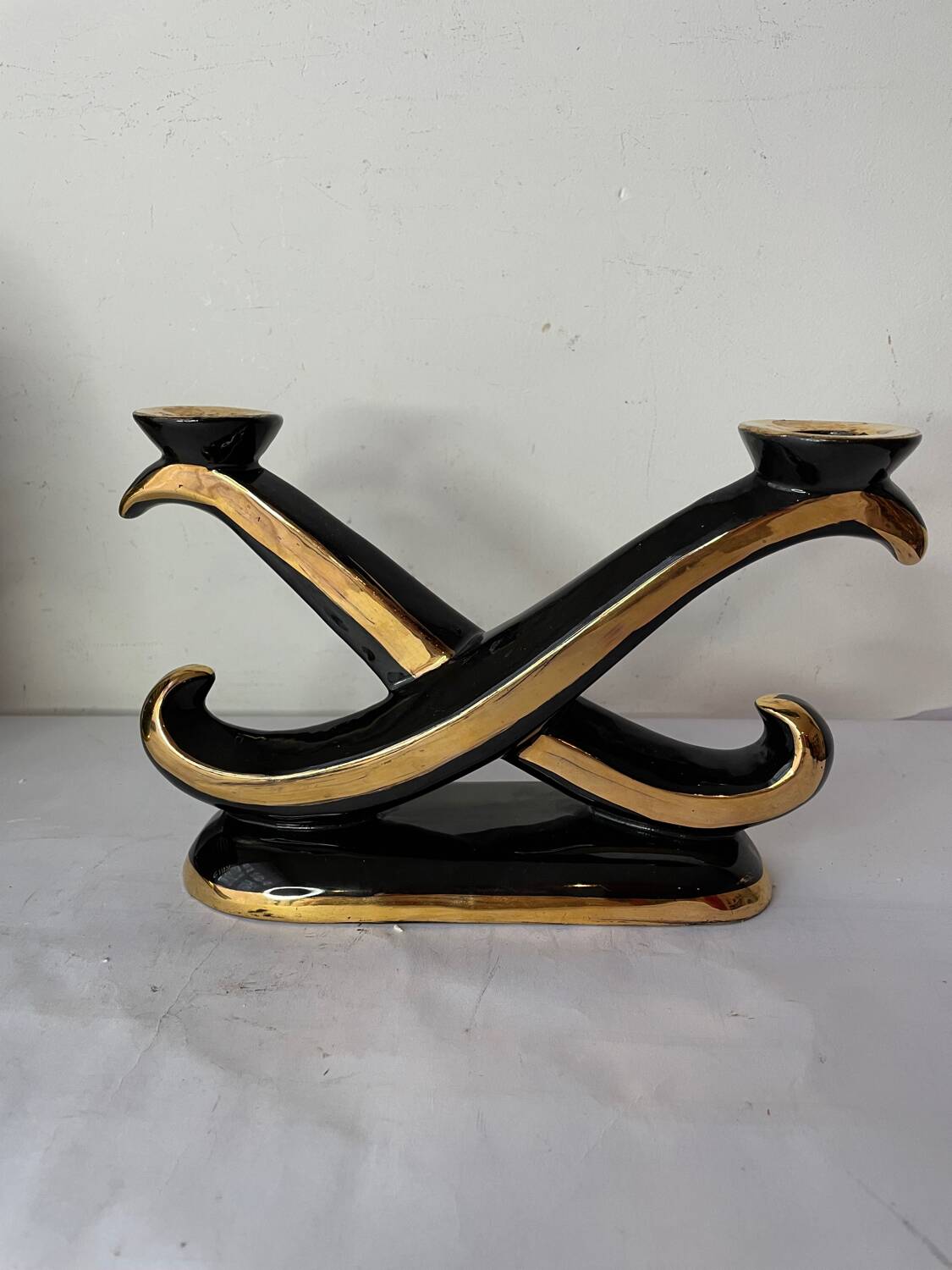 Art Deco vase and candle holder set