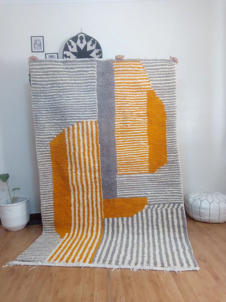 Tapis marocain gris en laine tissé à la main - tapis fait main - 252 x 163