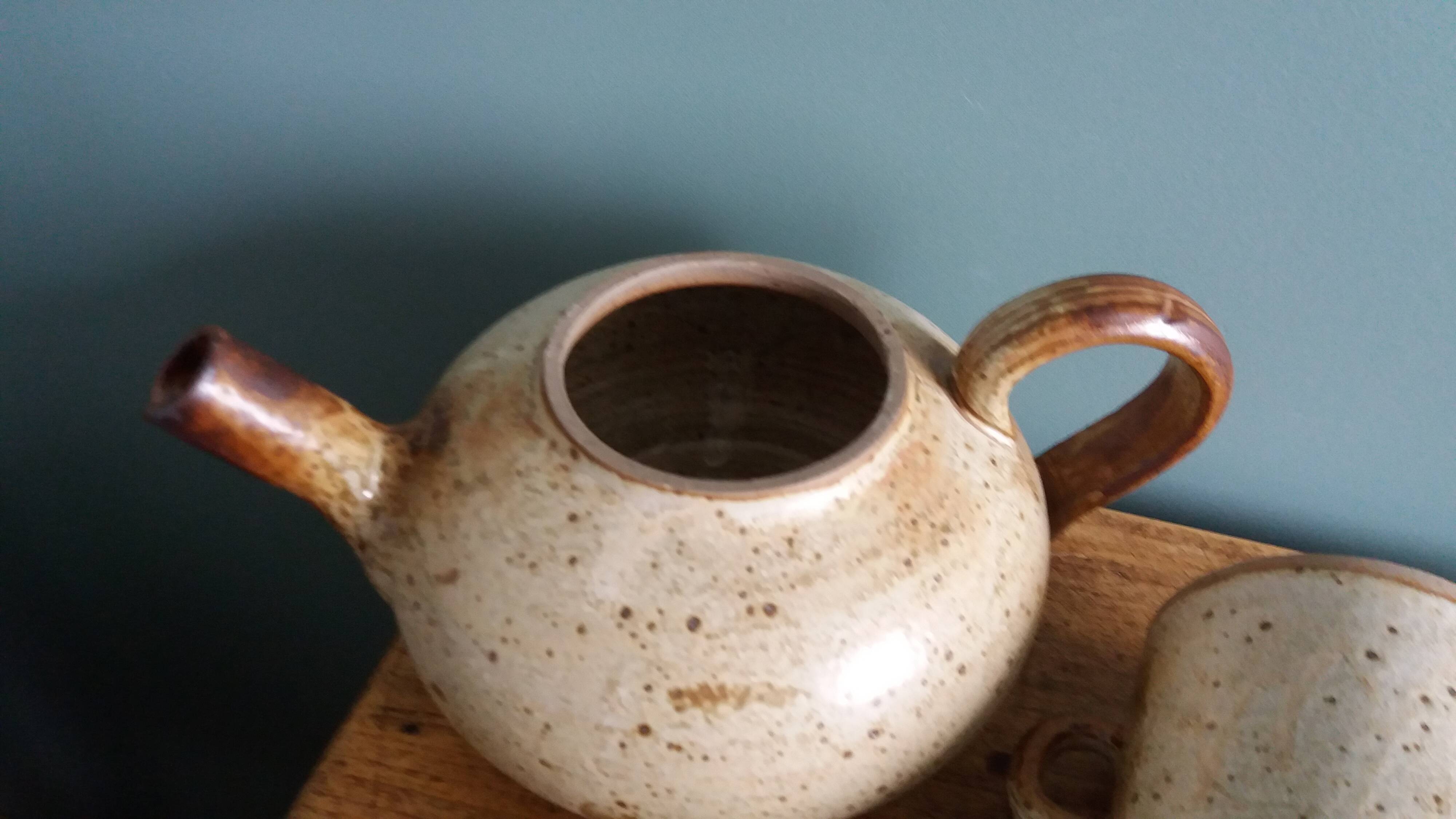 Tea or coffee service in Puisaye stoneware, signed Jean-Pierre Prud’homme