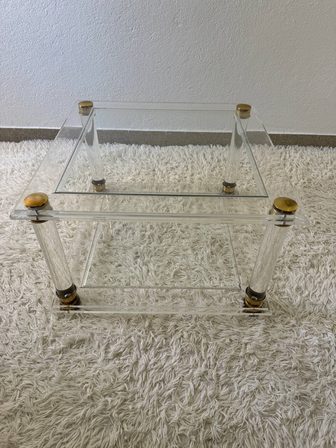 70s brass plexi coffee table