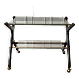 Italian design mahogany and glass rolling console