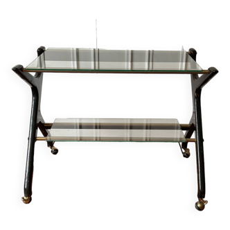 Italian design mahogany and glass rolling console