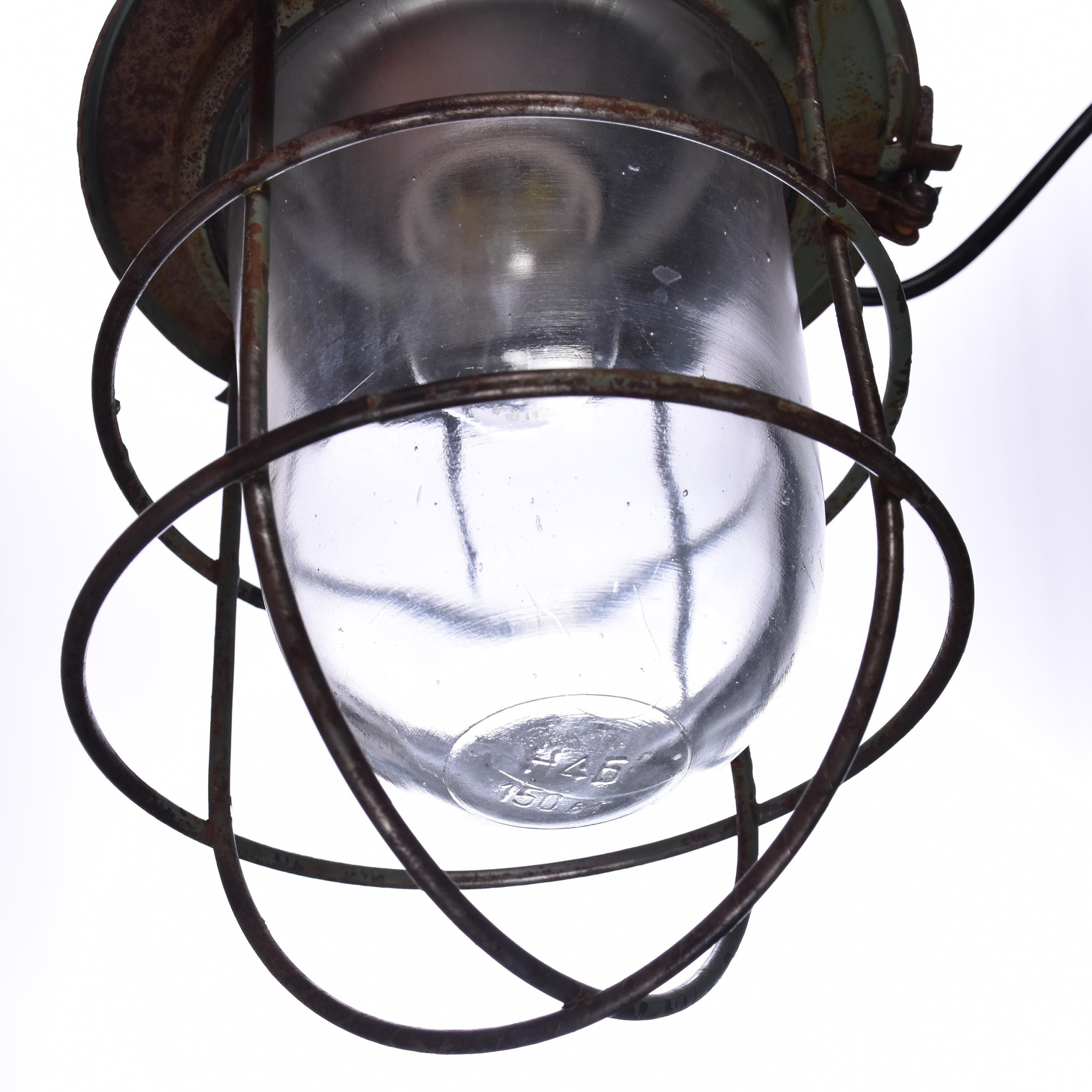 Industrial cage lamp green