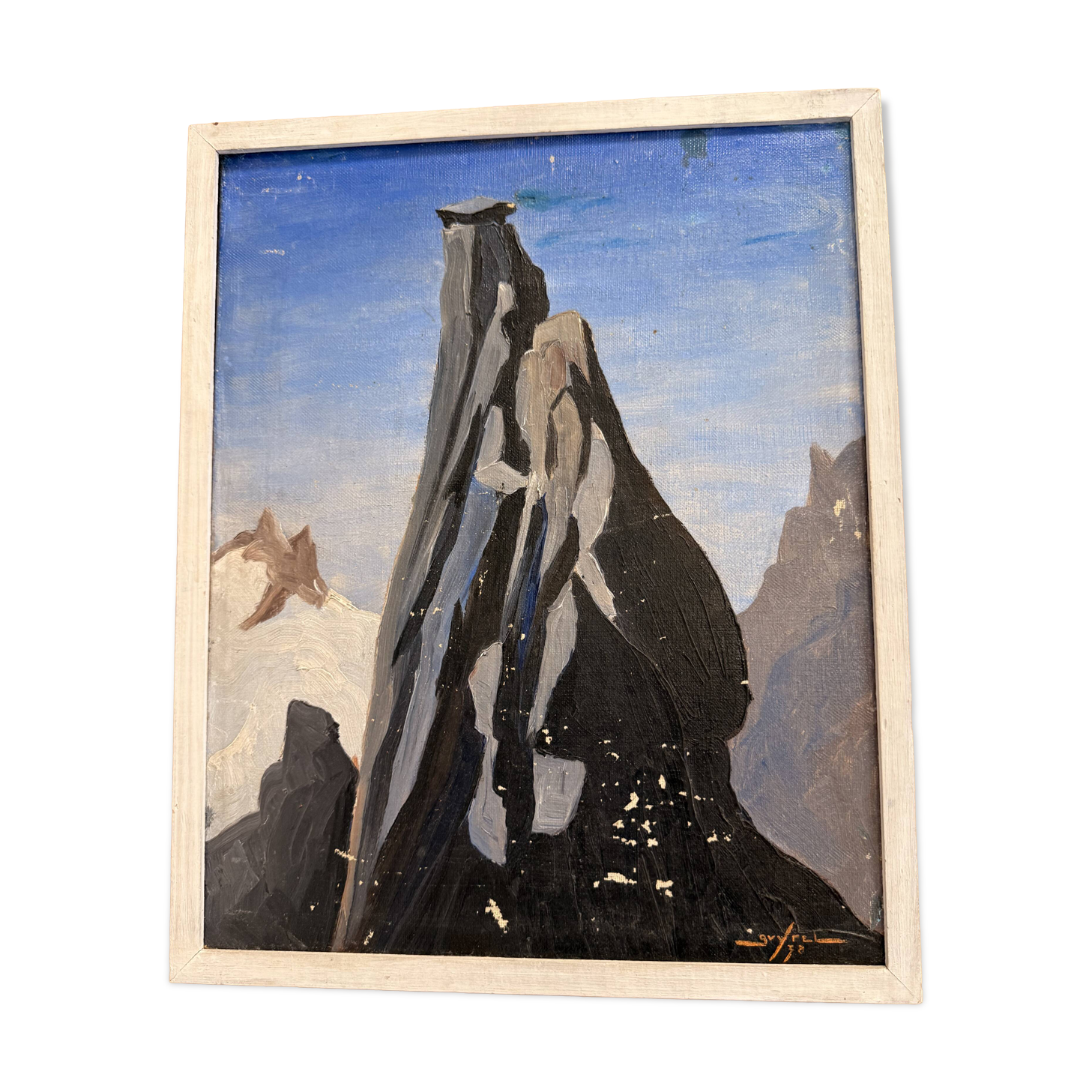 Oil painting on canvas, mountain landscape – Signed Guy Rel (1978)