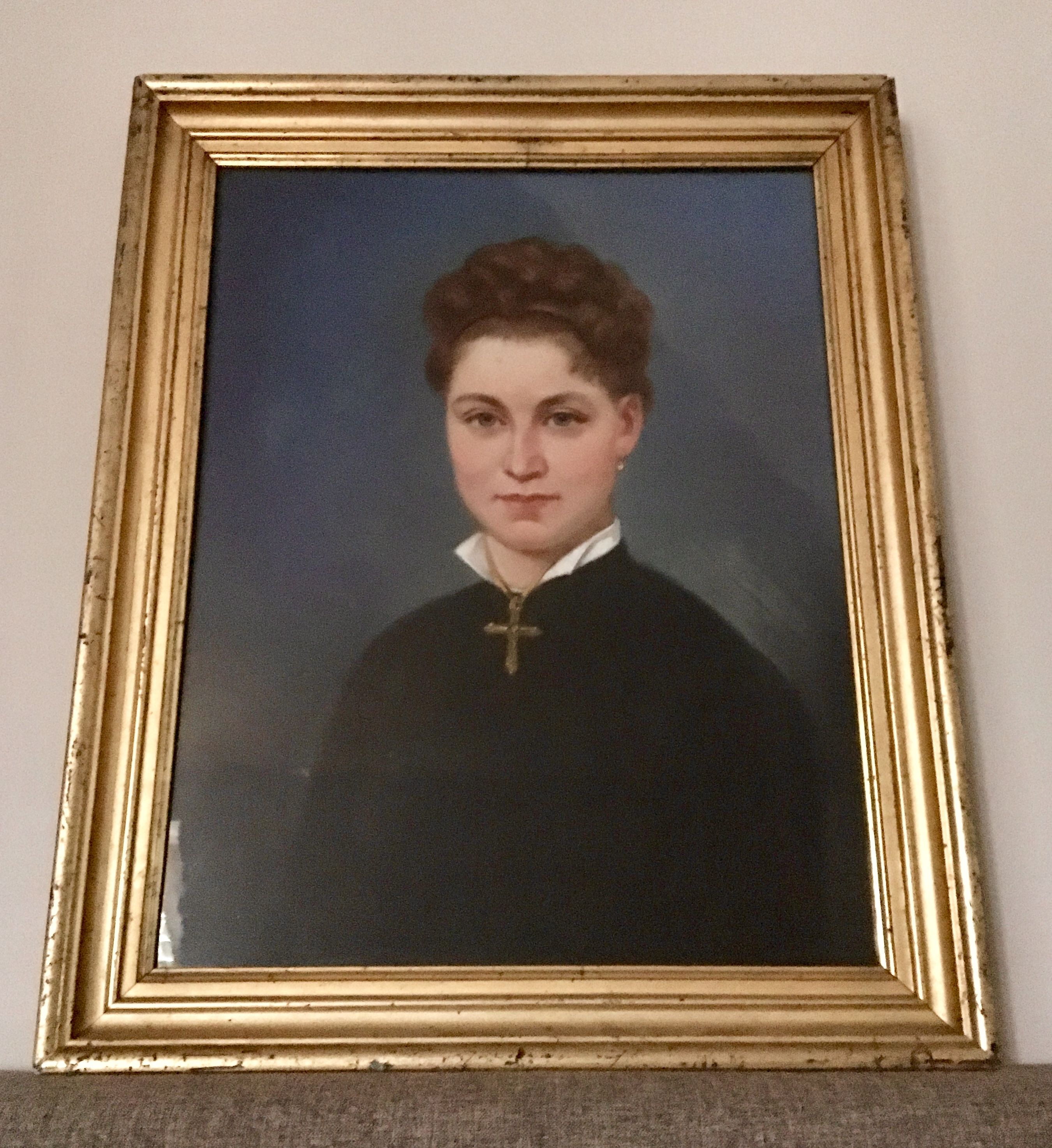 Portrait of a young girl on canvas late XIX century, signed and dated